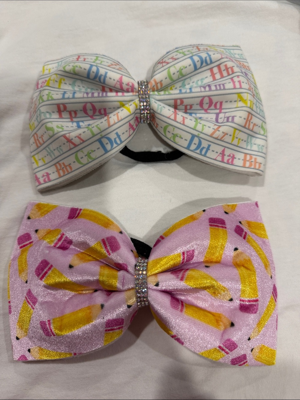 Kids Alphabet & Pencil Bow Hair Elastics - White and Pink